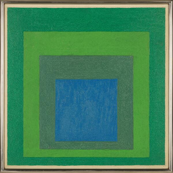 Bild vergrößern: Josef Albers, Blue Center Within Three Greens, 1957, Öl auf Lei