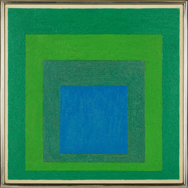 Josef Albers, Blue Center Within Three Greens, 1957, Öl auf Lei